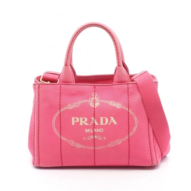 Prada Tote Bag Canapa Mini 2-Way Pink Canvas in Pink Canvas from The Reluxe
