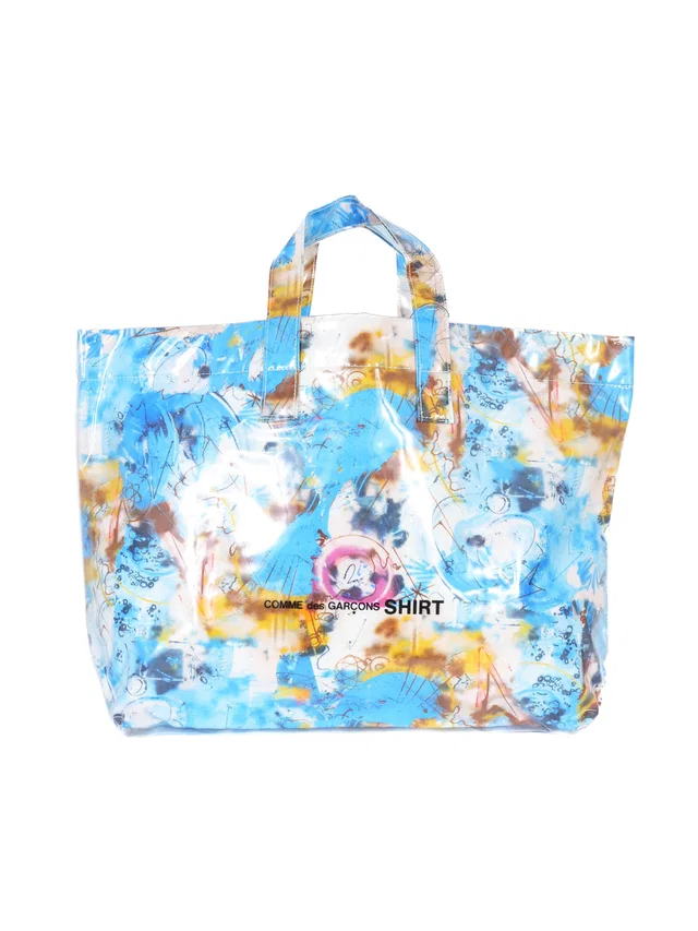2021 Comme des Garcons Futura 2000 Blue Abstract Vinyl Tote in Blue Canvas from Arcade Vintage