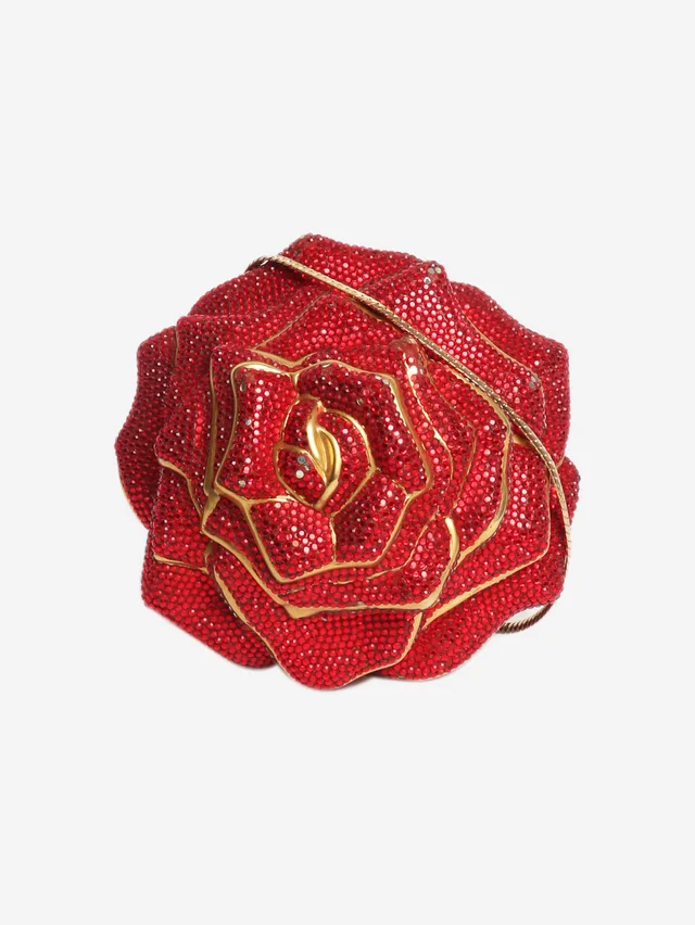 Judith Leiber Red crystal-embellished rose clutch bag in Red from Sign of the Times