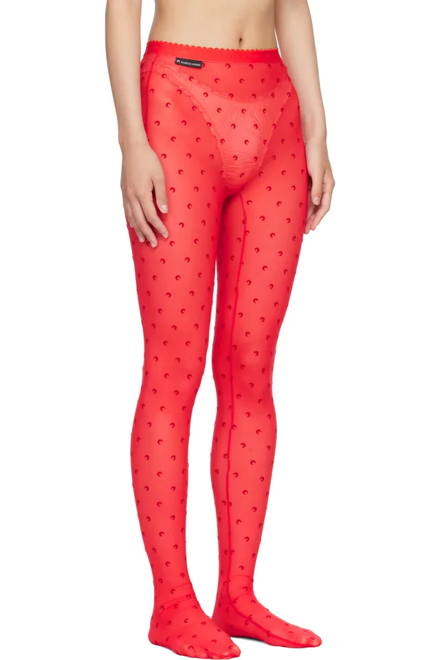 Marine Serre Red Plumetis Mesh Tights, photo 2 of 3 from SSENSE