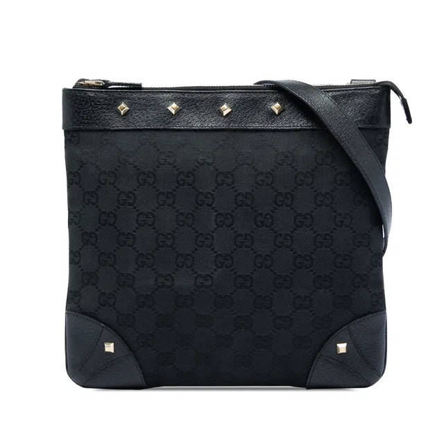 Black Gucci GG Canvas Nailhead Crossbody in Black Canvas from Designer Revival