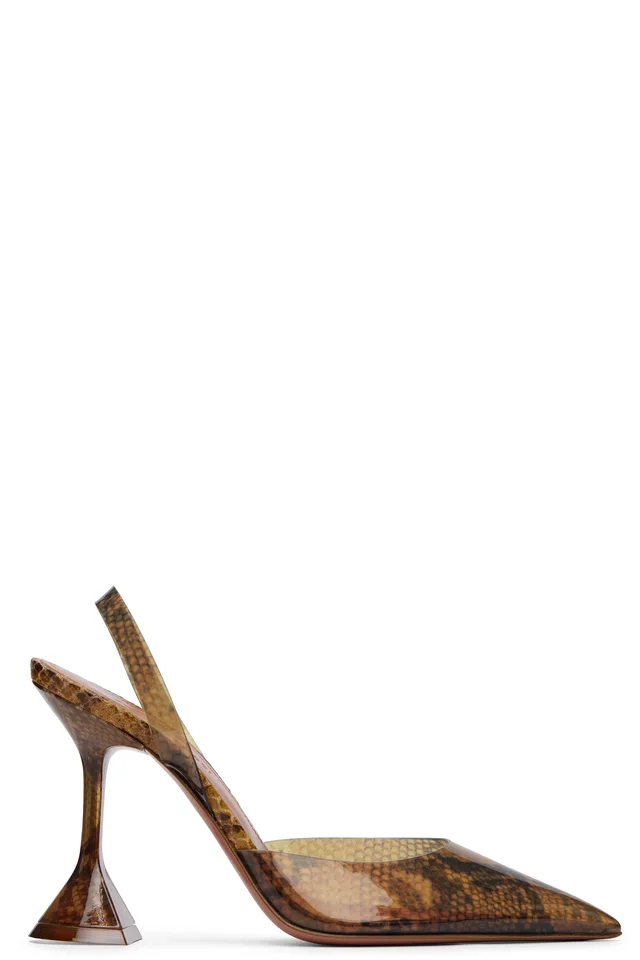 Amina Muaddi Brown Holli Glass Sling 95 Heels, photo 6 of 8 from SSENSE
