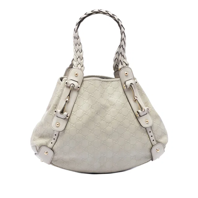White Gucci Small Guccissima Horsebit Pelham Shoulder Bag in White Leather from Designer Revival