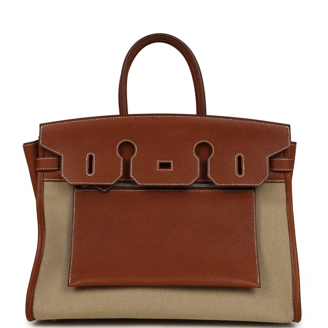 Hermès Birkin 35 A L'Envers Ficelle-Ecru H Dyed Canvas and Fauve Barenia Faubourg Palladium Hardware in Canvas from Madison Avenue Couture