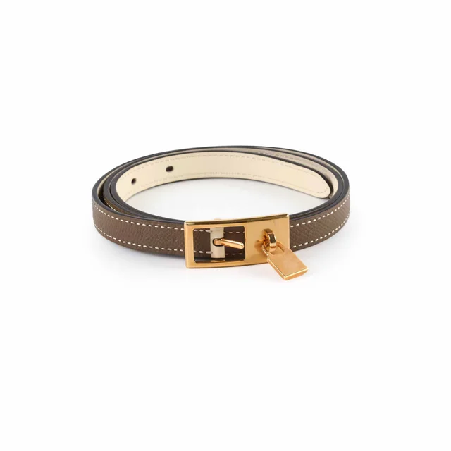 Hermès Lucky 15 Swift /Epsom Belt Nata/Etoupe - Size 85 - Z stamp in Taupe Epsom leather from The Purse Affair