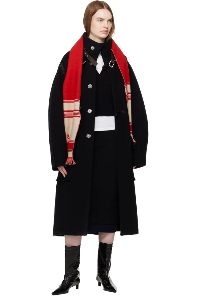 Burberry Red & Beige EKD Striped Wool Scarf, photo 3 of 3 from SSENSE