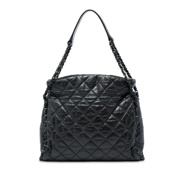 Black Chanel Medium Quilted Calfskin Chain Me Hobo in Black Calfskin from Designer Revival