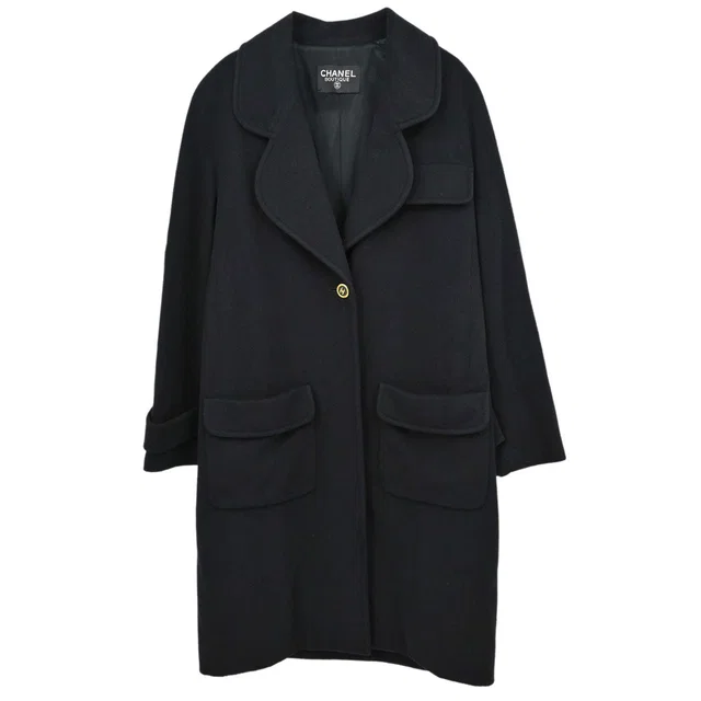 Chanel Coat Black in Black Cashmere from AMORE Vintage Tokyo