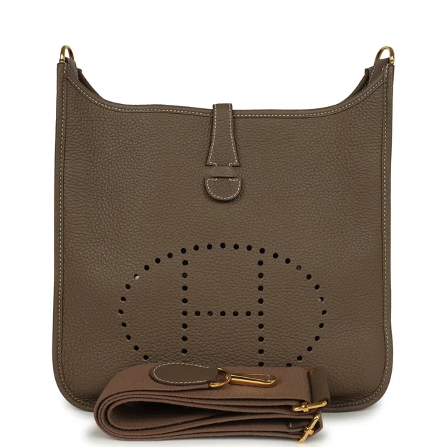 Hermès Evelyne III PM Etoupe Clemence Gold Hardware in Taupe Clemence leather from Madison Avenue Couture