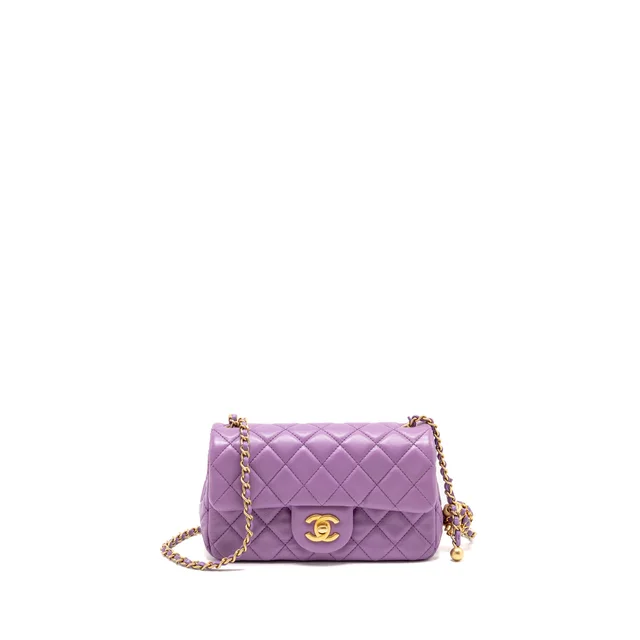 Chanel pearl crush mini rectangular flap bag lambskin purple GHW (Microchip) in Purple Lambskin from EMIER