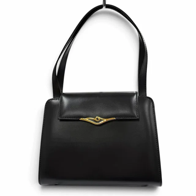 Cartier Sapphire Line Square Leather Handbag Black Gold in Black Leather from The Reluxe