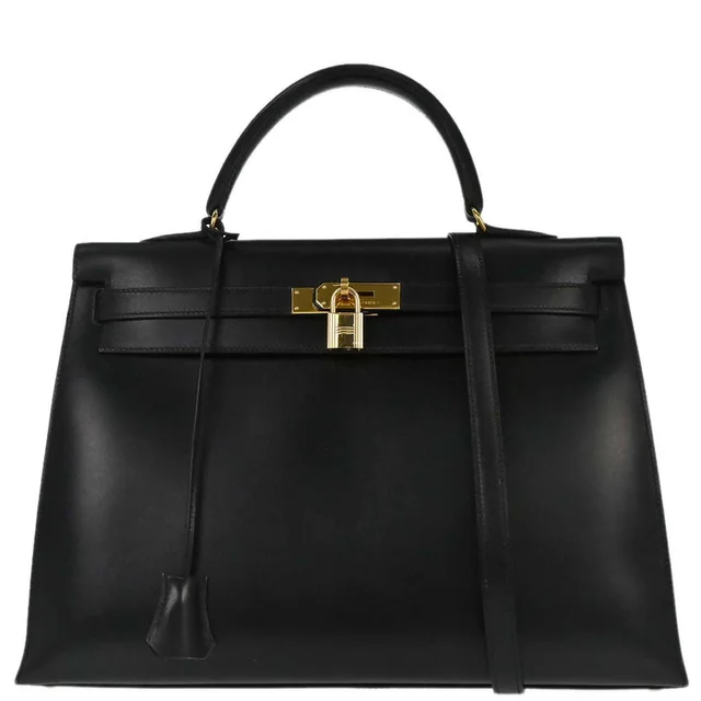 Hermès Black Box Calf Kelly 35 Sellier 2way Shoulder Handbag in Black Box leather from AMORE Vintage Tokyo