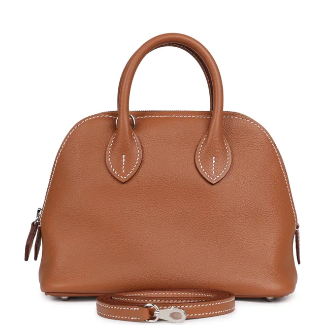 Hermès 1923 Bolide Mini Gold Evercolor Palladium Hardware in Gold Swift leather from Madison Avenue Couture