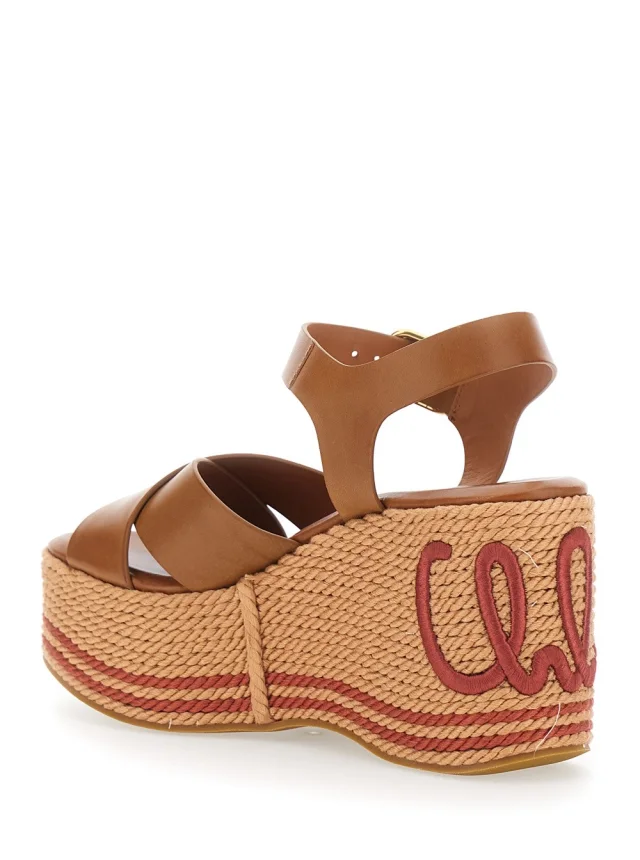 CHLOÉ brown Wedges with embroidered logo on the heel in leather for women in Brown 100 % Calf, photo 5 of 8 from Gaudenzi Boutique