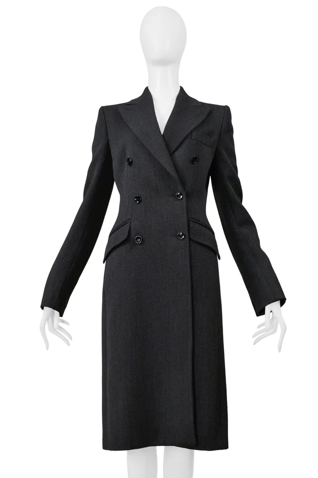 Dolce & Gabbana Grey Wool Double Breasted Overcoat in Grey Wool from Resurrection Vintage