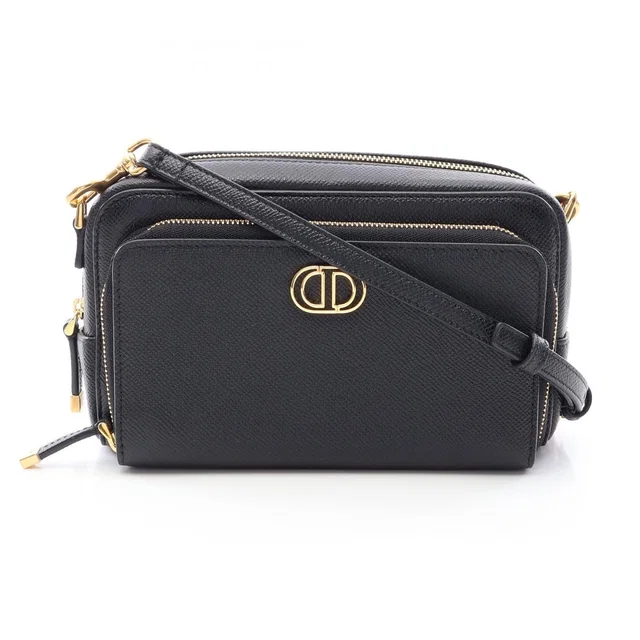 Dior Shoulder Bag Double Pouch Black Leather in Black Leather from The Reluxe