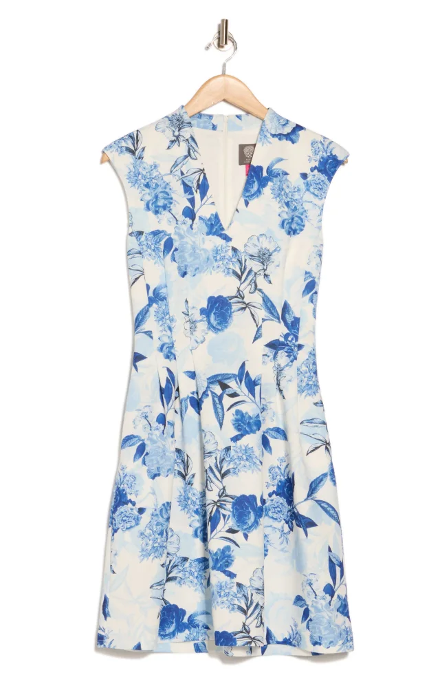Vince Camuto Floral Scuba Knit Fit & Flare Dress in White, photo 3 of 3 from Nordstrom Rack