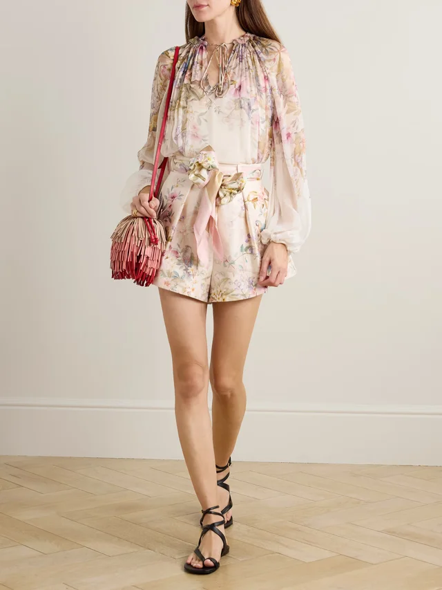 ZIMMERMANN Rebellion tie-detailed gathered chiffon blouse in Beige, photo 2 of 2 from NET-A-PORTER (Canada)