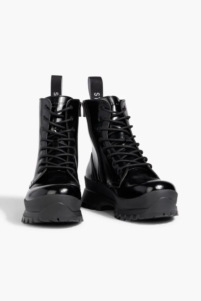 Stella McCartney Trace Glossed Combat Boots in Black, photo 2 of 4 from THE OUTNET