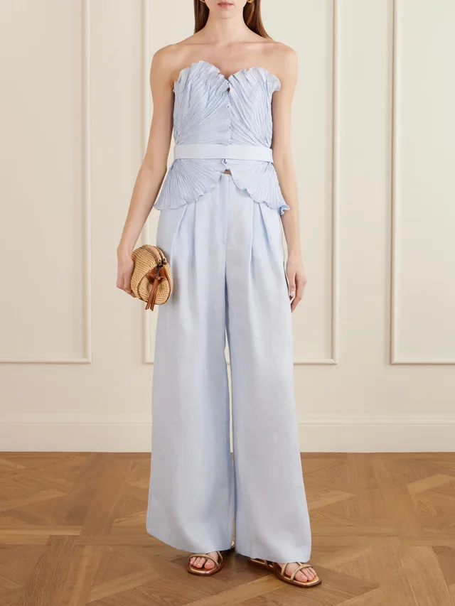 ANDRES OTALORA Naces pleated linen wide-leg pants in Blue, photo 2 of 2 from NET-A-PORTER (Canada)