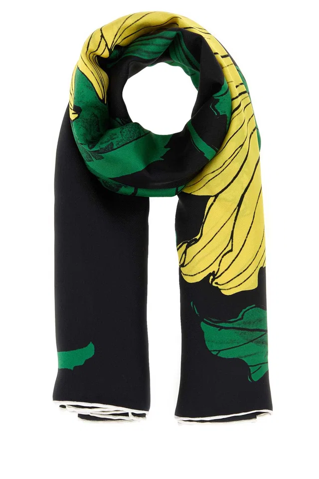 Alexander McQueen Exploded Sunflower Scarf — Black Silk Fabric Scarfs in Black Silk from HEWI