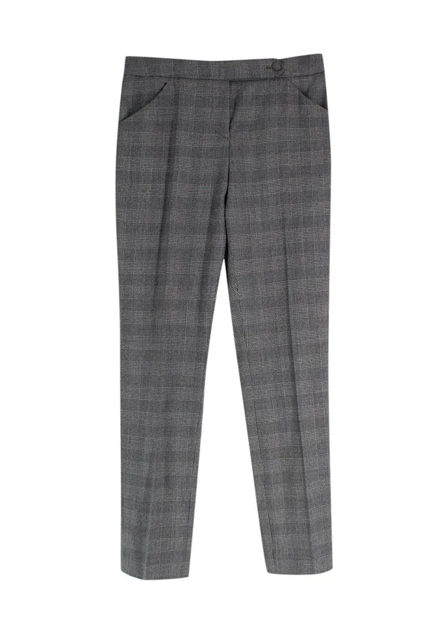 Giorgio Armani Grey Wool-Blend Checked Trouser in Grey Wool from HEWI