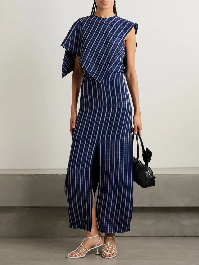 PROENZA SCHOULER Selene asymmetric draped checked stretch-crepe maxi dress in Blue, photo 2 of 2 from NET-A-PORTER (Canada)
