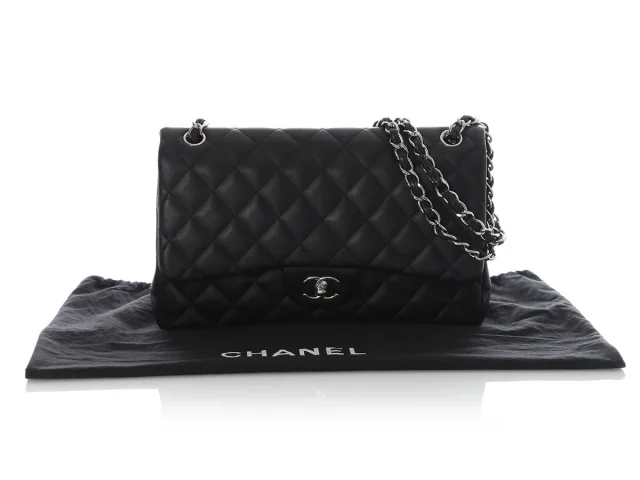 Chanel Jumbo Black Quilted Lambskin Classic Double Flap in Black Lambskin from Ann's Fabulous Finds, photo 2 of 10