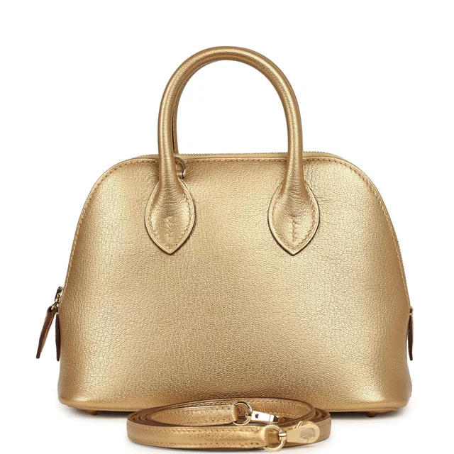 Hermès 1923 Bolide Mini Dore Chevre Chamkilight Permabrass Hardware in Gold Goatskin from Madison Avenue Couture