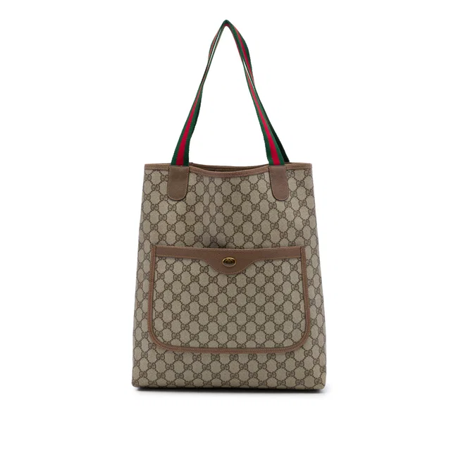 Beige Gucci GG Supreme Web Tote in Beige Coated canvas from Designer Revival