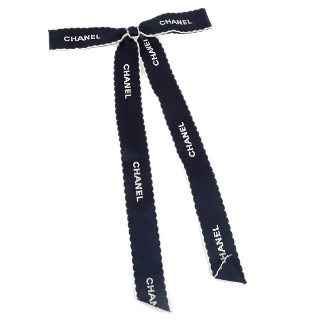 Chanel Bow Brooch Pin Dark Navy in Navy Satin from AMORE Vintage Tokyo