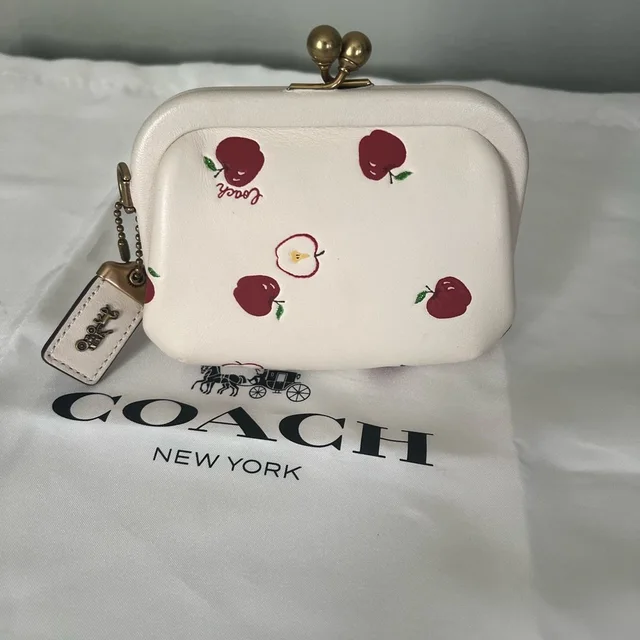 Coach Kisslock Coin Purse With Apple Print-Rare in white Calfskin from Poshmark