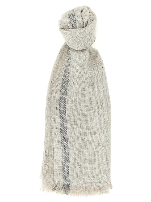Brunello Cucinelli Bouclé Linen Scarf — Cream Scarfs in White from HEWI