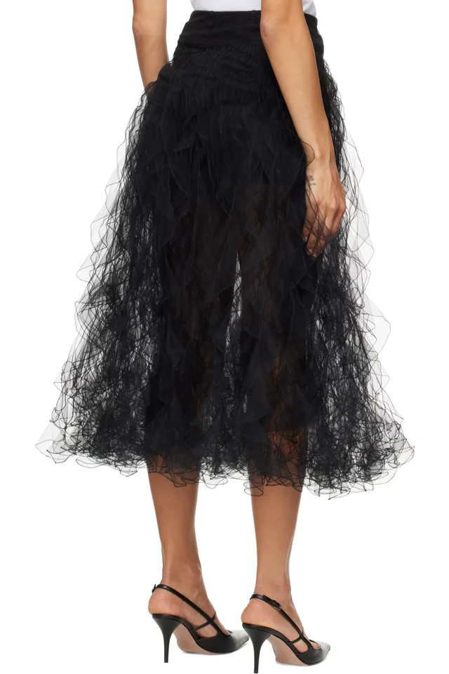 Valentino Black Tulle Illusione Midi Skirt, photo 3 of 4 from SSENSE