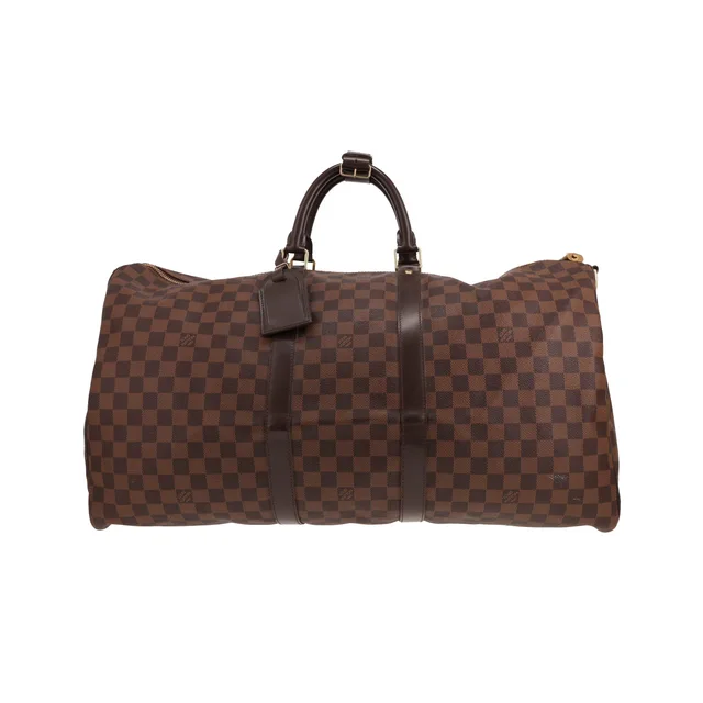 Louis Vuitton Keepall 55 travel bag in Ebène Damier canvas and brown leather in Brown Canvas from Collector Square, photo 2 of 3