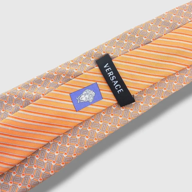 Versace Tie Mens Os Orange Geometric Greek Key Medusa Head 100% Silk Italy in orange|silver|gray Silk from Poshmark