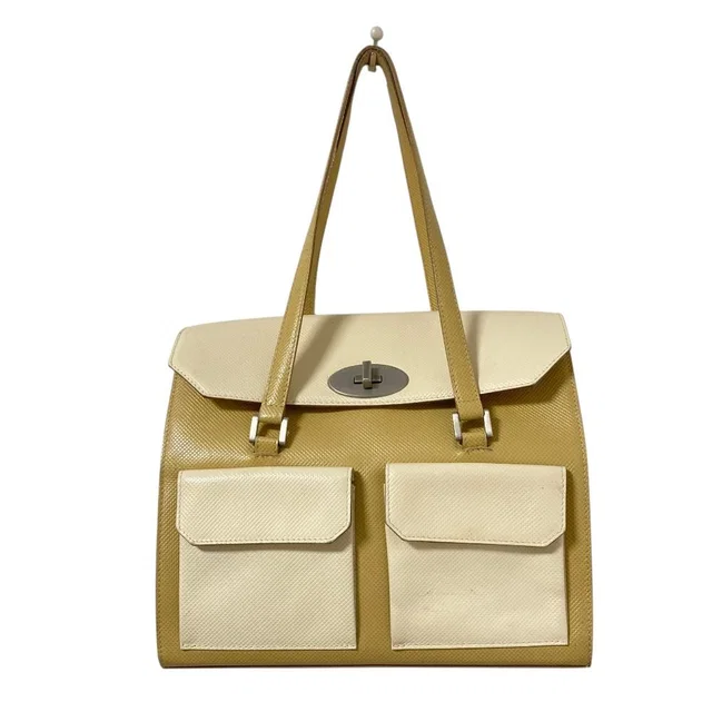 Bottega Veneta Vintage Turnlock Leather Tote Bag Beige White in White Leather from The Reluxe