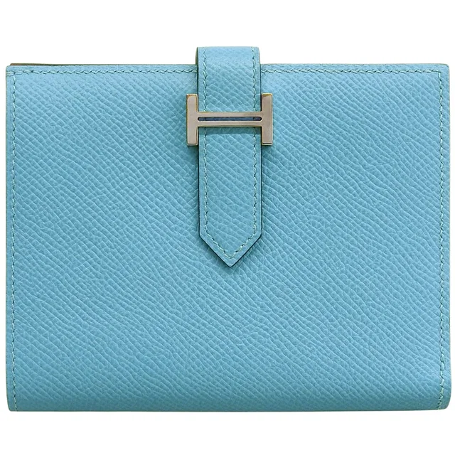 Hermès 2019 Bearn Compact Wallet, Bleu Nord/Rouge Coeur in Red Epsom leather from VINTAGE QOO TOKYO