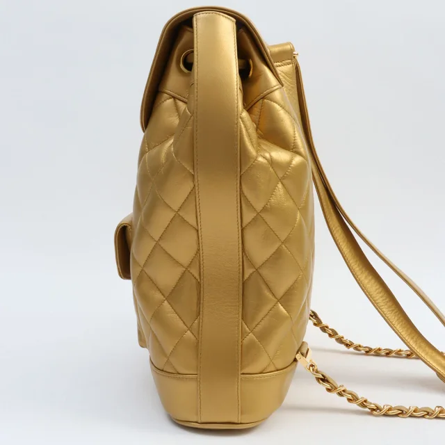 Chanel Circa 1992 Circle CC Turn-lock Backpack, Gold in Gold Lambskin from VINTAGE QOO TOKYO, photo 5 of 12