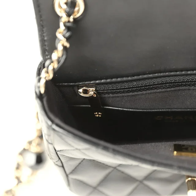 Chanel Heart Charms Mini Square Flap Bag Black Lambskin Enamel Light Gold Hardware in Black Lambskin from Madison Avenue Couture, photo 12 of 12