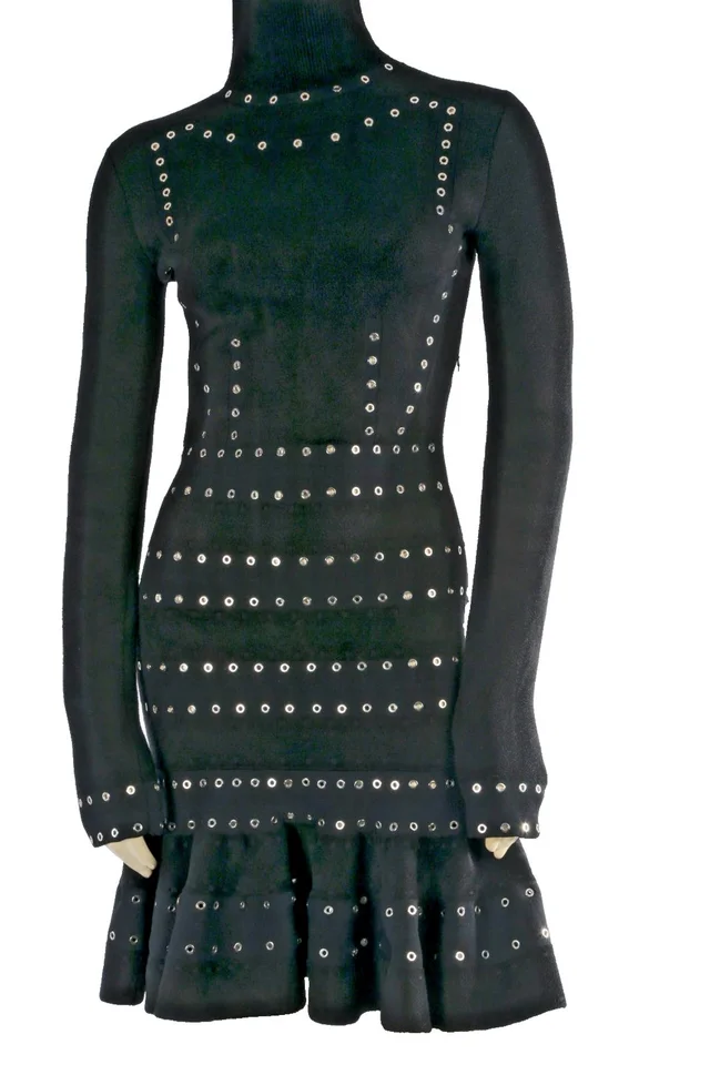 Alexander McQueen Knit Silver Eyelet Grommet Studded Sweater Dress Xs $3k+ in black from Poshmark
