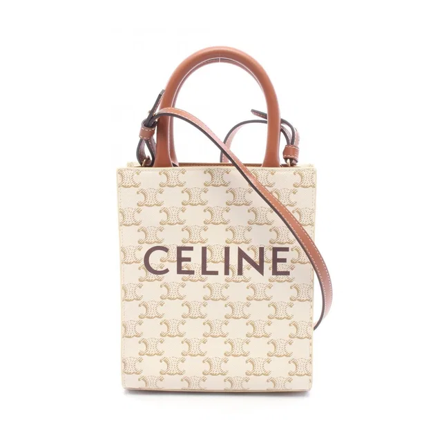 Celine Handbag Mini Vertical Cabas Triomphe 2-Way White Brown Leather in Brown Leather from The Reluxe