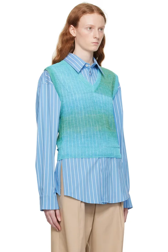 WOOYOUNGMI Blue Gradient Stripe Vest, photo 2 of 4 from SSENSE