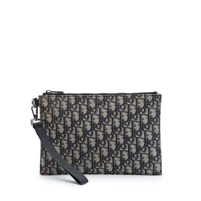 Blue Dior Oblique Canvas A5 Pouch Clutch Bag in Blue Canvas from Designer Revival