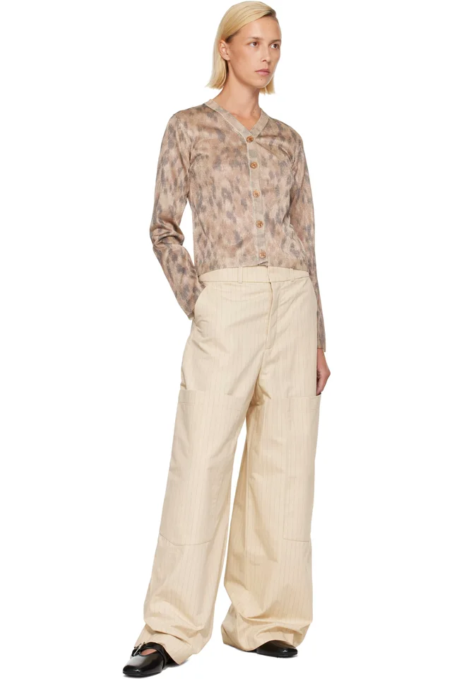 GANNI Beige Printed Metallic Cardigan, photo 4 of 4 from SSENSE