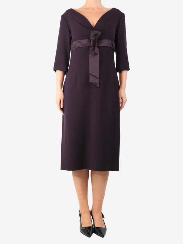 Alexander McQueen Purple V-neck midi dress - size UK 14 in Purple Wool from Sign of the Times