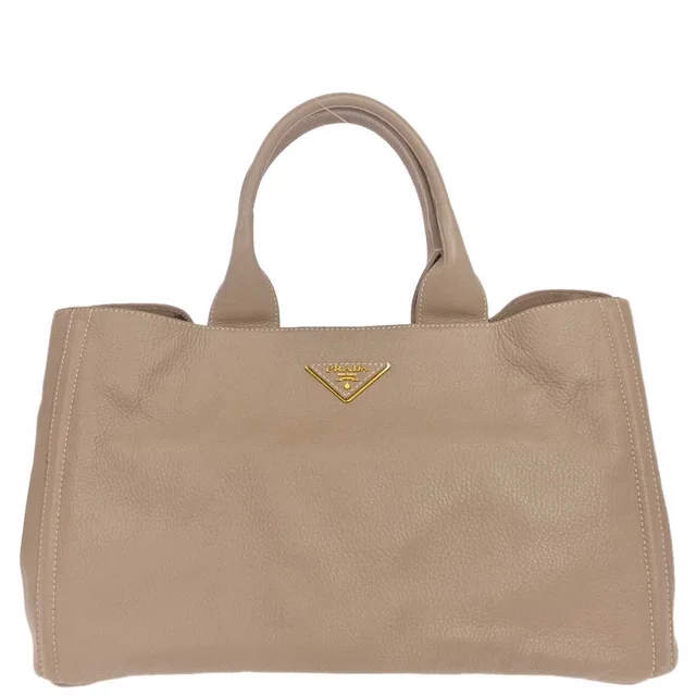 Prada Beige Calfskin Canapa Tote Handbag in Beige Calfskin from AMORE Vintage Tokyo