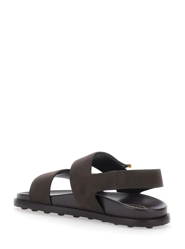 TOD'S Brown Sandals with Banded Design and Metallic Details Logo in Leather Woman in Brown 100% Calf, photo 5 of 8 from Gaudenzi Boutique