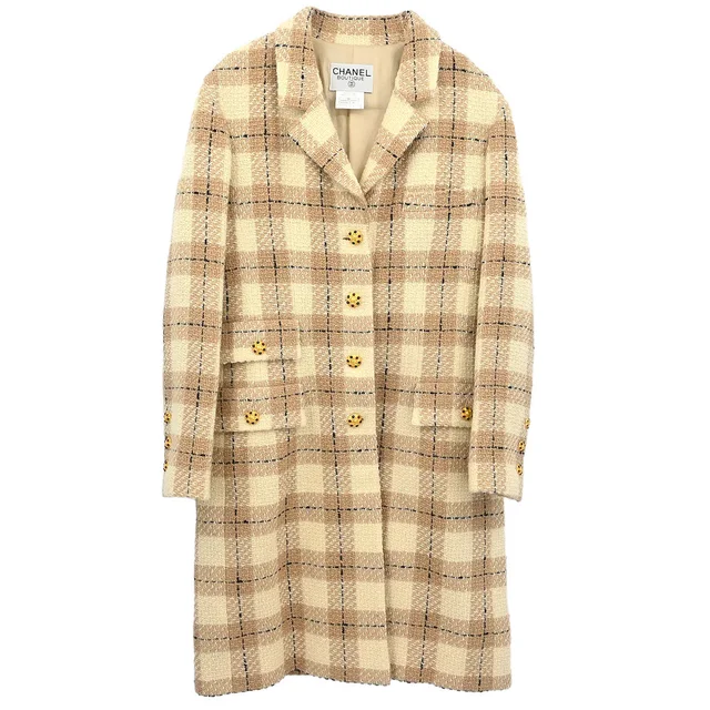 Chanel 1996 Single Breasted Coat Beige #42 in Beige Wool from AMORE Vintage Tokyo