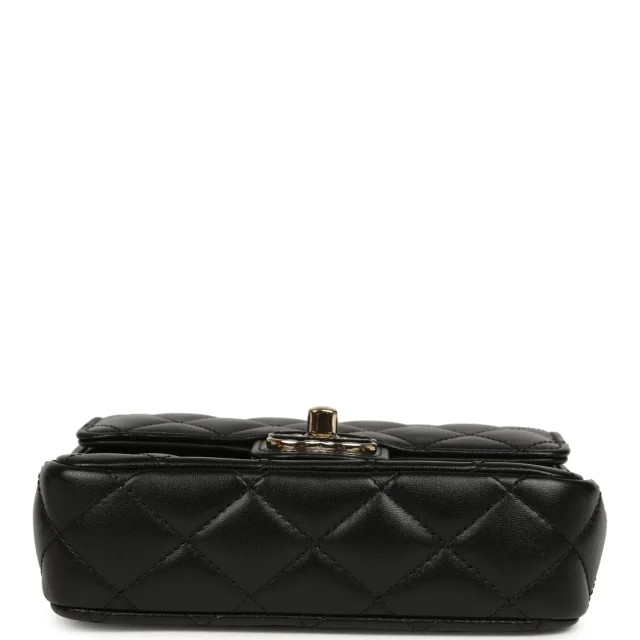 Chanel Heart Charms Mini Square Flap Bag Black Lambskin Enamel Light Gold Hardware in Black Lambskin from Madison Avenue Couture, photo 6 of 12